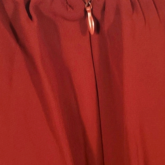 Plunging Neck Frill Maroon Ruffle Hem Chiffon Dress Size Medium NWTG - Picture 14 of 15